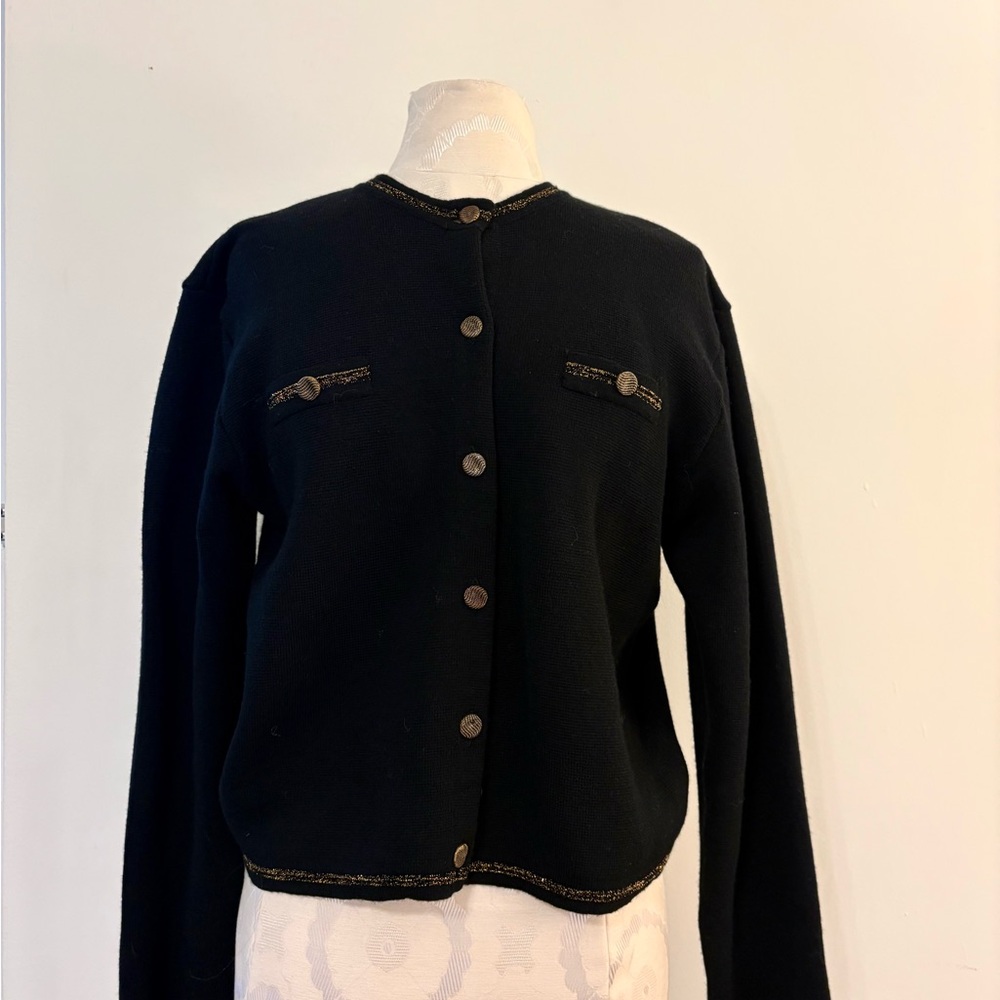 Talbots Black & Gold Metallic Merino Wool Cardigan